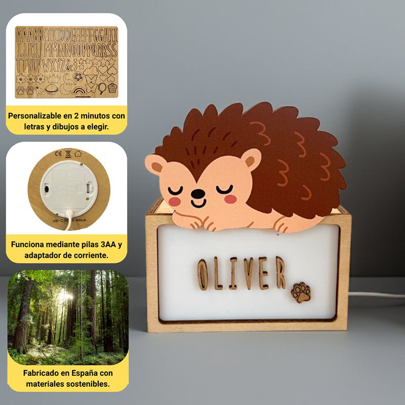 Lampara Infantil Personalizada Erizo - Nanetes